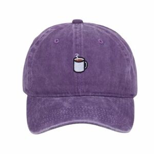 Sporty Coffee Cup Embroidered Purple Baseball Cap New Without Tags